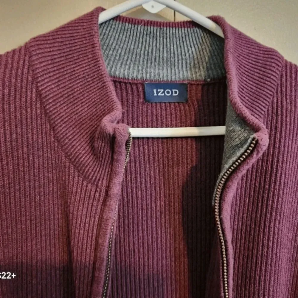 C9 Men's Izod burgundy zip up ribbed sweater knit cardigan size XL